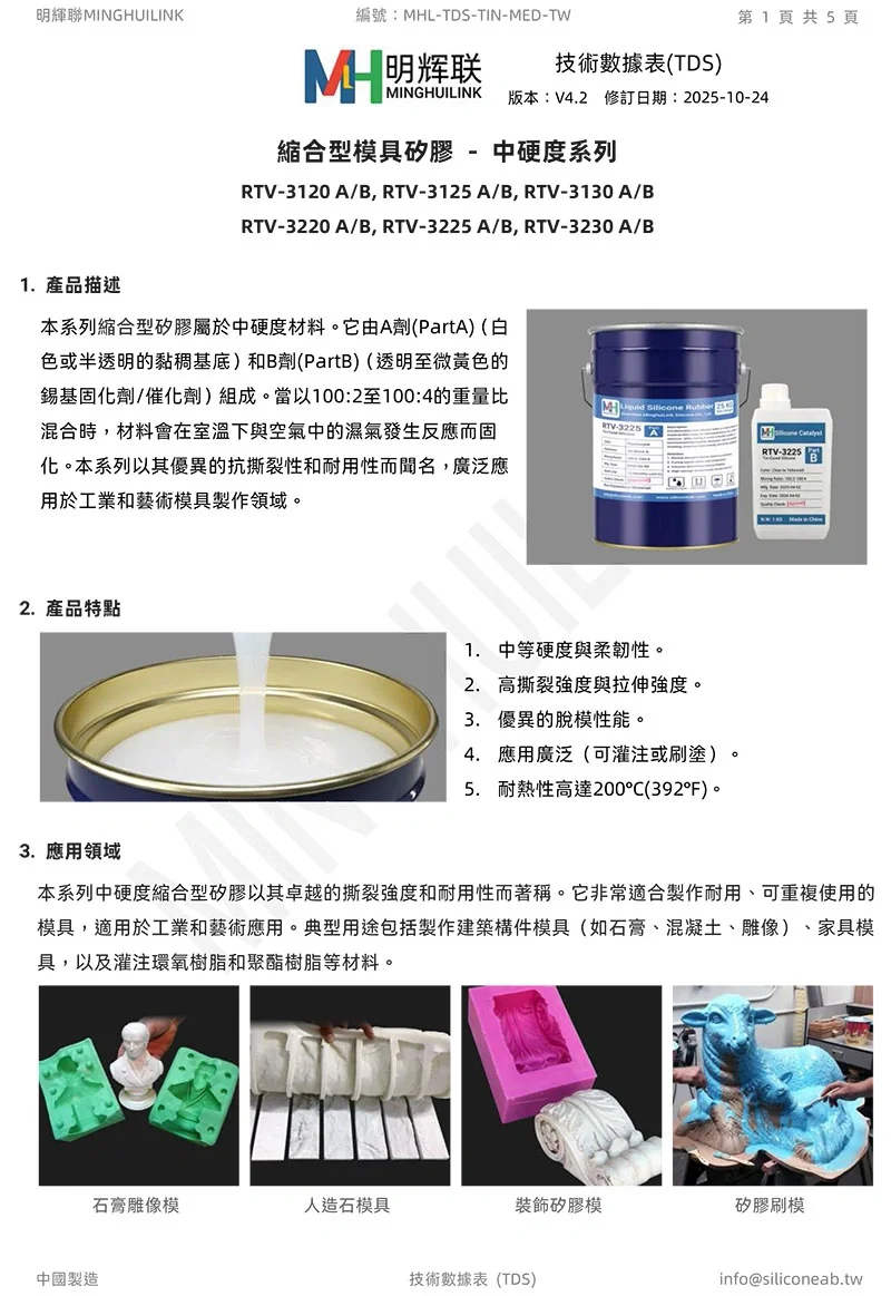 中硬度縮合型模具矽膠 TDS