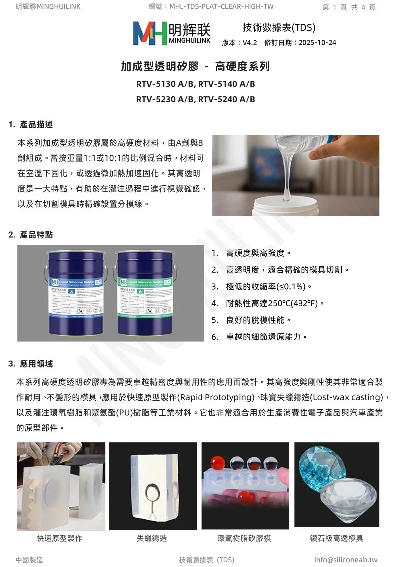 高硬度加成型透明矽膠 TDS