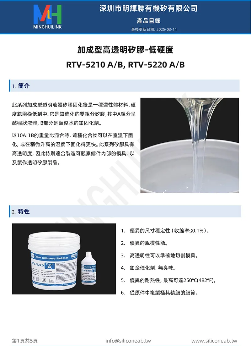 低硬度透明液體矽膠產品目錄