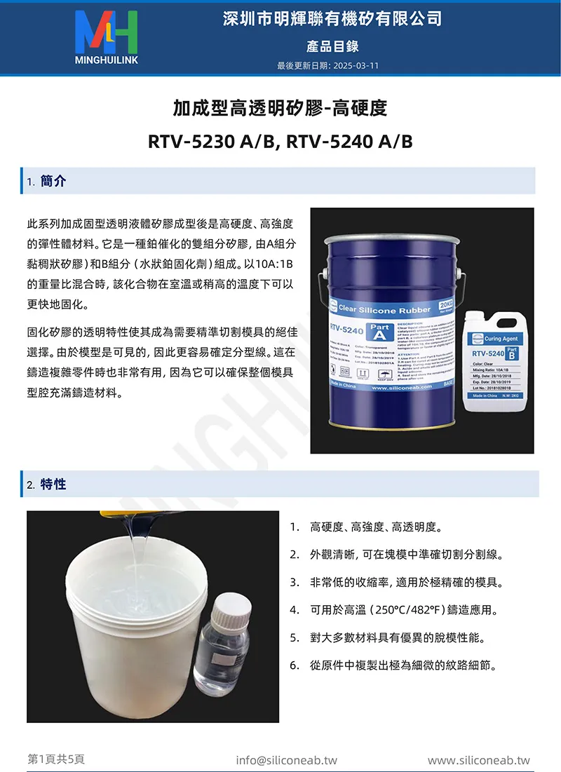 高硬度透明液體矽膠產品目錄